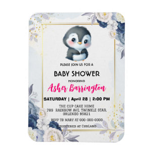Magnet Flexible Pingouin Gold Cute baby shower de fleurs bleu enfa