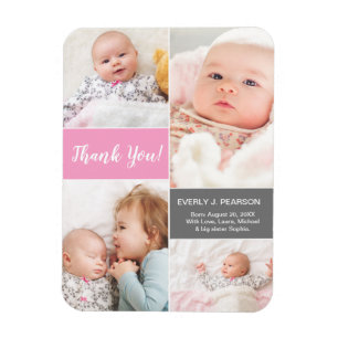 Magnet Flexible Pink 2nd Baby girl Photo Collage Thank you Custom