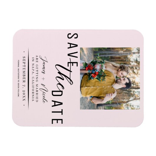 Magnet Flexible Pink Blush Enregistrer la date Mariage photo (Horizontal)