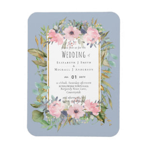Magnet Flexible Pink Blush Floral Sage Greenery Wedding