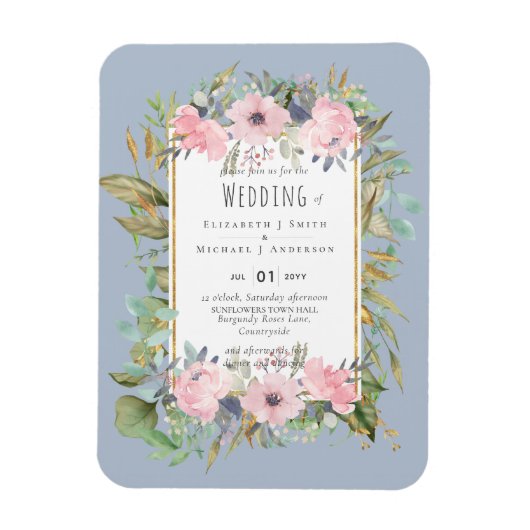Magnet Flexible Pink Blush Floral Sage Greenery Wedding (Vertical)