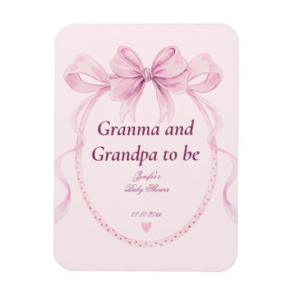 Magnet Flexible Pink Bow Grandma and Grandpa to Be Baby Shower
