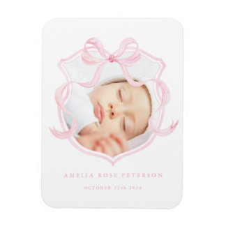 Magnet Flexible Pink Bow Photo Baby Girl Faire-part