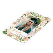 Magnet Flexible Pink Floral Green Script Girl Graduation Photo (Côté Gauche)