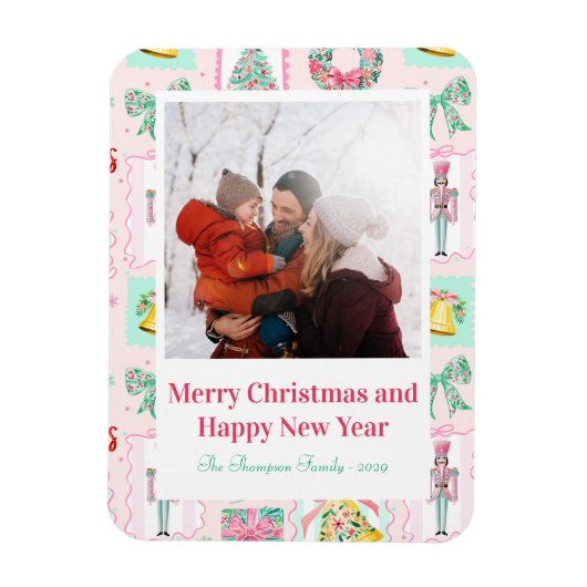 Magnet Flexible Pink & Green Nutcracker Custom Christmas Photo  (Vertical)