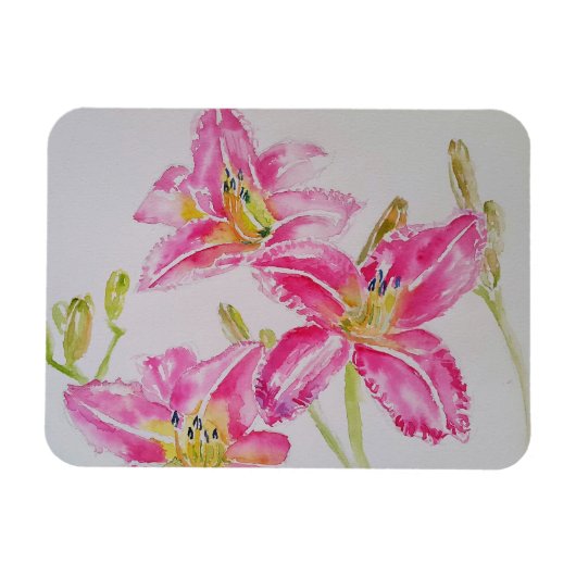 Magnet Flexible Pink Lilies Aquarelle Carte d'anniversaire (Horizontal)