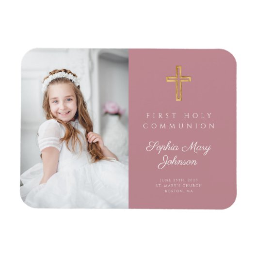 Magnet Flexible Pink Modern Girl First Holy Communion Photo (Horizontal)