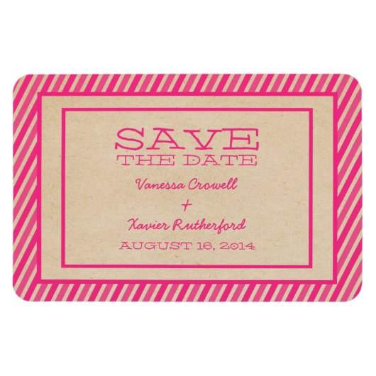 Magnet Flexible Pink Trendy Stripes Enregistrer l'aimant Date (Horizontal)