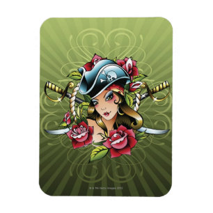 Magnet Flexible Pirate féminin avec des roses et des épées