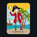 Magnet Flexible Pirate kid birthday<br><div class="desc">This product is for kids that love pirates and piracy stories. It feesta cute little pirate boy that has arrived on this island with palm trees. There's a pirate ship in the horizon waiting for him to return with a treasure! Seagulls are watching. This product is ideal for a pirate...</div>