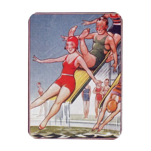 Magnet Flexible Piscine Fête Nage Vintage Été (Vertical)