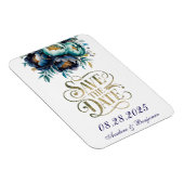 Magnet Flexible Pivoine Navy et Sarcelle Or Save The Date (Côté Droit)