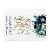 Magnet Flexible Pivoine Navy et Sarcelle Or Save The Date (Horizontal)