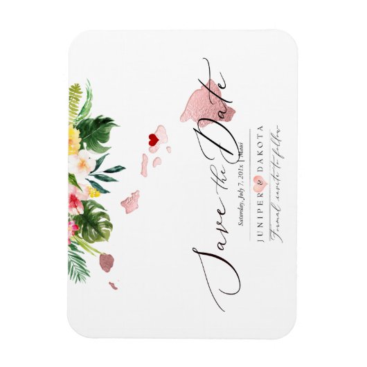 Magnet Flexible PixDezines Elegant Hawaiian Map Enregistrer la dat (Vertical)