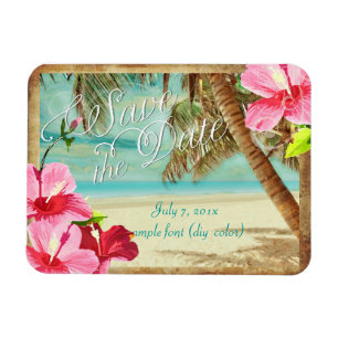 Magnet Flexible PixDezines hibiscus/plage vintage/date de sauvegar