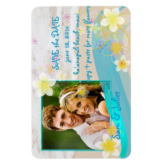 Magnet Flexible PixDezines plage+plumeria enregistrer la date/do-i (Vertical)