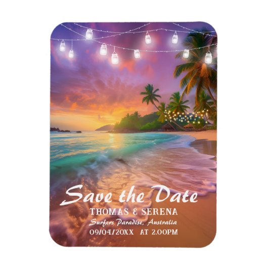 Magnet Flexible Plage au coucher de soleil tropical Code QR Enregi (Vertical)