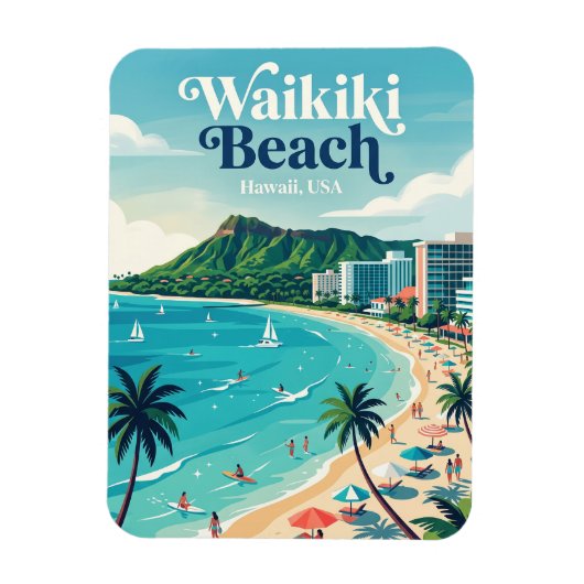 Magnet Flexible Plage de Waikiki Hawaï (Vertical)