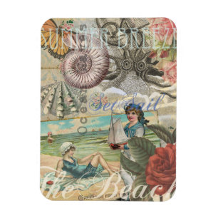 Magnet Flexible plage d'été poulpe vintage antique voile