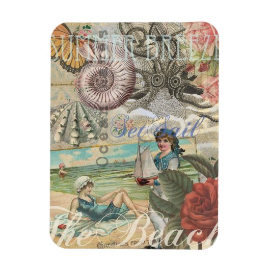 Magnet Flexible plage d'été poulpe vintage antique voile (Vertical)