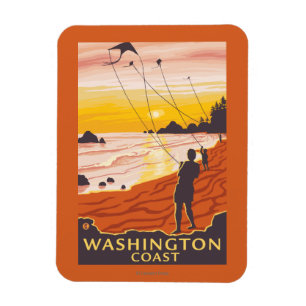 Magnet Flexible Plage et cerfs-volants - côte de Washington