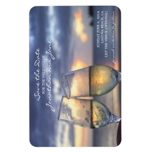 Magnet Flexible Plage Ocean Mariage Champagne Glass Enregistrer la (Vertical)