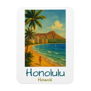 Magnet Flexible Plage vintage Honolulu Hawaii Waikiki