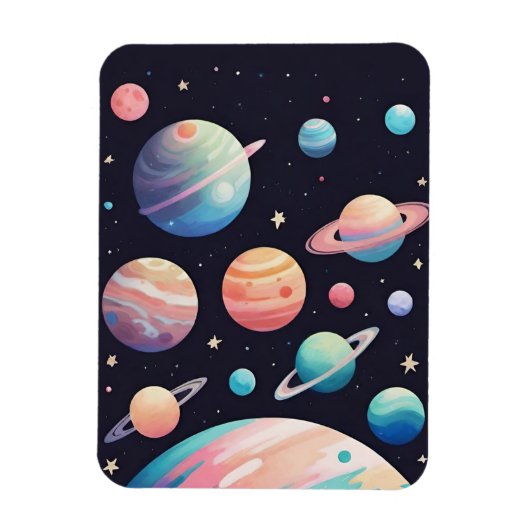 Magnet Flexible Planètes couleur pastel dans l'espace sombre (Vertical)