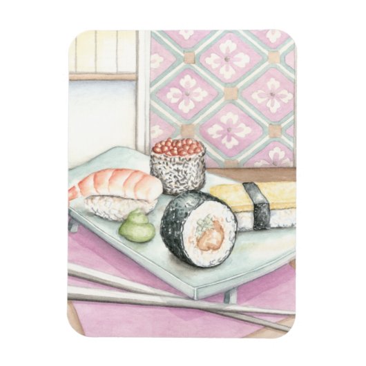 Magnet Flexible Plaque de sushi assorté avec baguettes (Vertical)