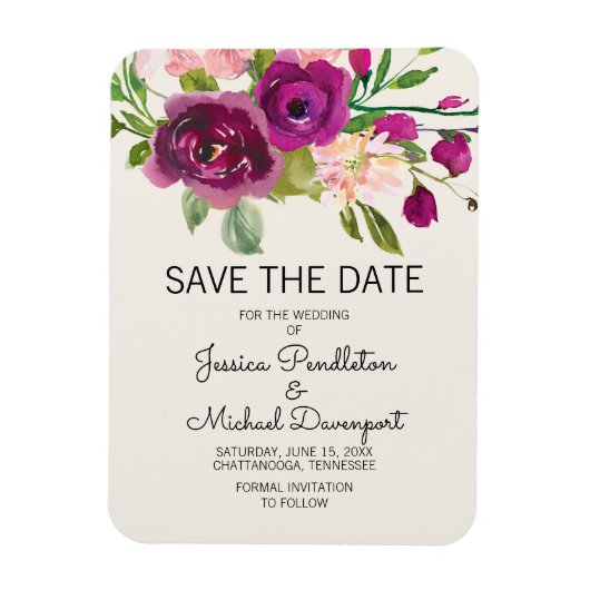 Magnet Flexible Plum Blush Floral Mariage Date de sauvegarde (Vertical)