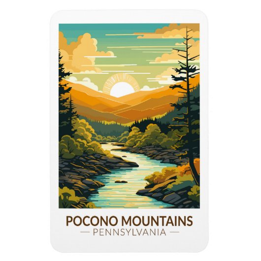 Magnet Flexible Pocono Mountains Pennsylvanie Travel Art Vintage (Vertical)