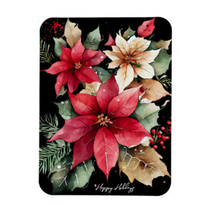 Magnet Flexible Poinsettia Holly Berry Rouge Blanc Fleur Noël