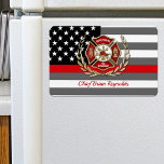 Magnet Flexible Pompier personnalisé<br><div class="desc">Un aimant frigo personnalisé pour pompier amusant. Maltais croisent avec votre service d'incendie de ville,  votre rang et votre nom au-dessus du drapeau de pompier à ligne rouge mince classique.</div>