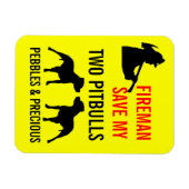 Magnet Flexible Pompier Personnalisé Sauvez Mes Deux Pitbulles Séc (Horizontal)