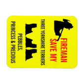 Magnet Flexible Pompiers sauvent mes trois Yorkshire Terriers sécu (Horizontal)