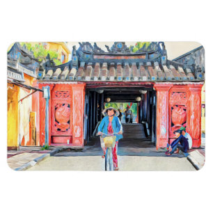 Magnet Flexible Pont couvert Hoi An, Vietnam Asie Aquarelle