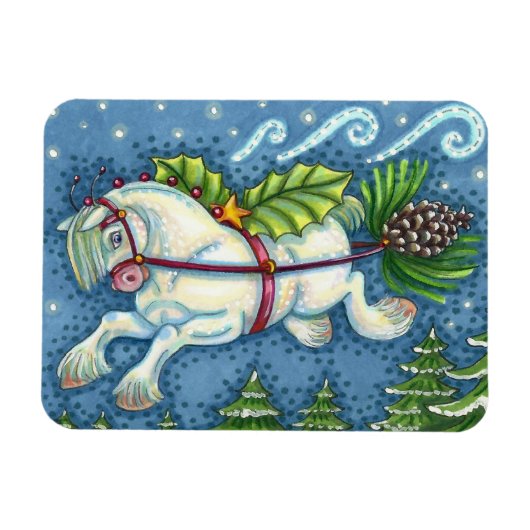MAGNET FLEXIBLE PONY PULLING PINECONE SLEIGH DE NOËL VOLANT (Horizontal)
