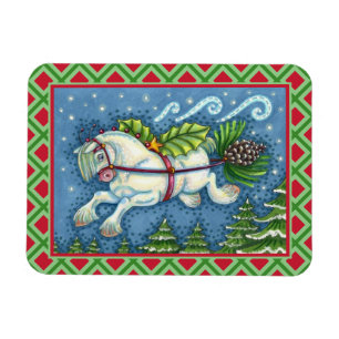 MAGNET FLEXIBLE PONY PULLING PINECONE SLEIGH DE NOËL VOLANT