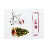 Magnet Flexible Poodle blanc Funny Chien de Noël avec arbre (Horizontal)