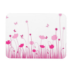 Magnet Flexible Poppies minimalistes roses et blanches prègnent fl