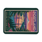 Magnet Flexible Portland Oregon Mount Hood Travel Art Vintage (Horizontal)