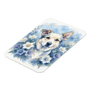 Magnet Flexible Portrait de chien floral botanique à l'aquarelle