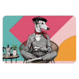 Magnet Flexible Portrait de Greyhound au café en pop art élégant