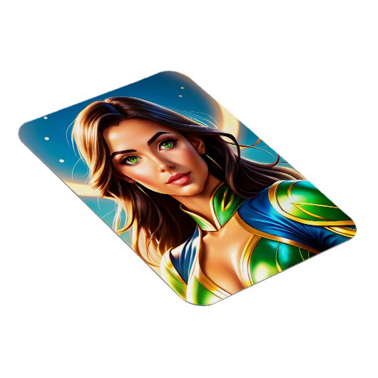 Magnet Flexible Portrait de super-héros féminin en armo émeraude e (Côté Droit)