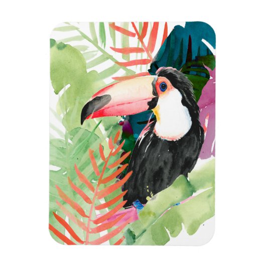 Magnet Flexible Portrait toucan avec Feuilles tropicaux (Vertical)