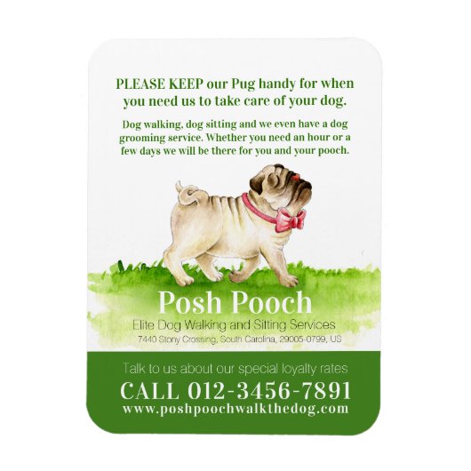 Magnet Flexible Posh pooch mignon carlin chien services de marche  (Vertical)