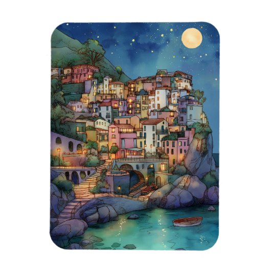 Magnet Flexible Positano, Italie - Coastal Village & Starry Sky (Vertical)