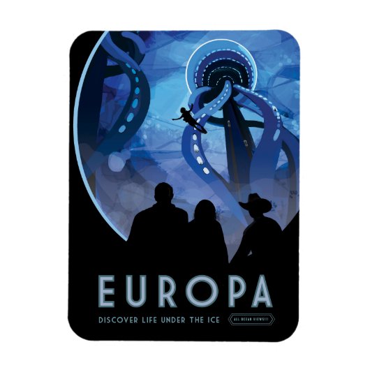 Magnet Flexible Poster de voyage Retro Space - Jupiter's Moon Euro (Vertical)