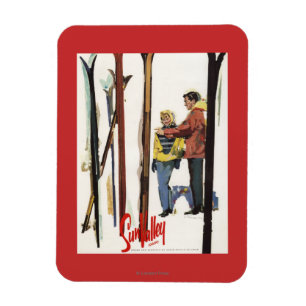 Magnet Flexible Poster Skis debout dans la neige par un couple