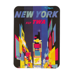 Magnet Flexible Poster Vintage voyage, Fly Twa, New York